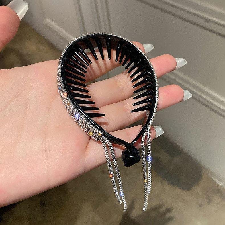 Sparkling Rhinestone Hair Bun Cover Clips - Elegant Glitter Claw Hair Accessories for Women (Black) | Perfect for Updos, Buns, Bridal & Party Hairstyles