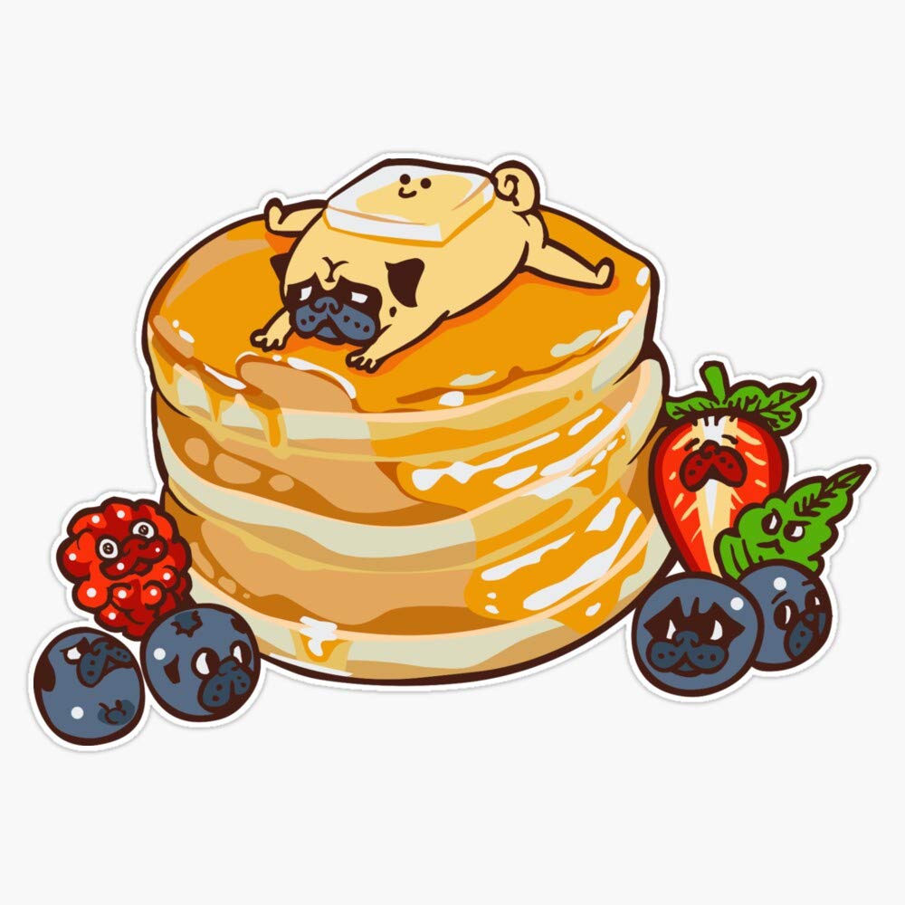Pug Pancake Sticker - Waterproof Vinyl Bumper Decal (5 Inch) - Cute Dog Laptop & Car Decoration for Pet Lovers