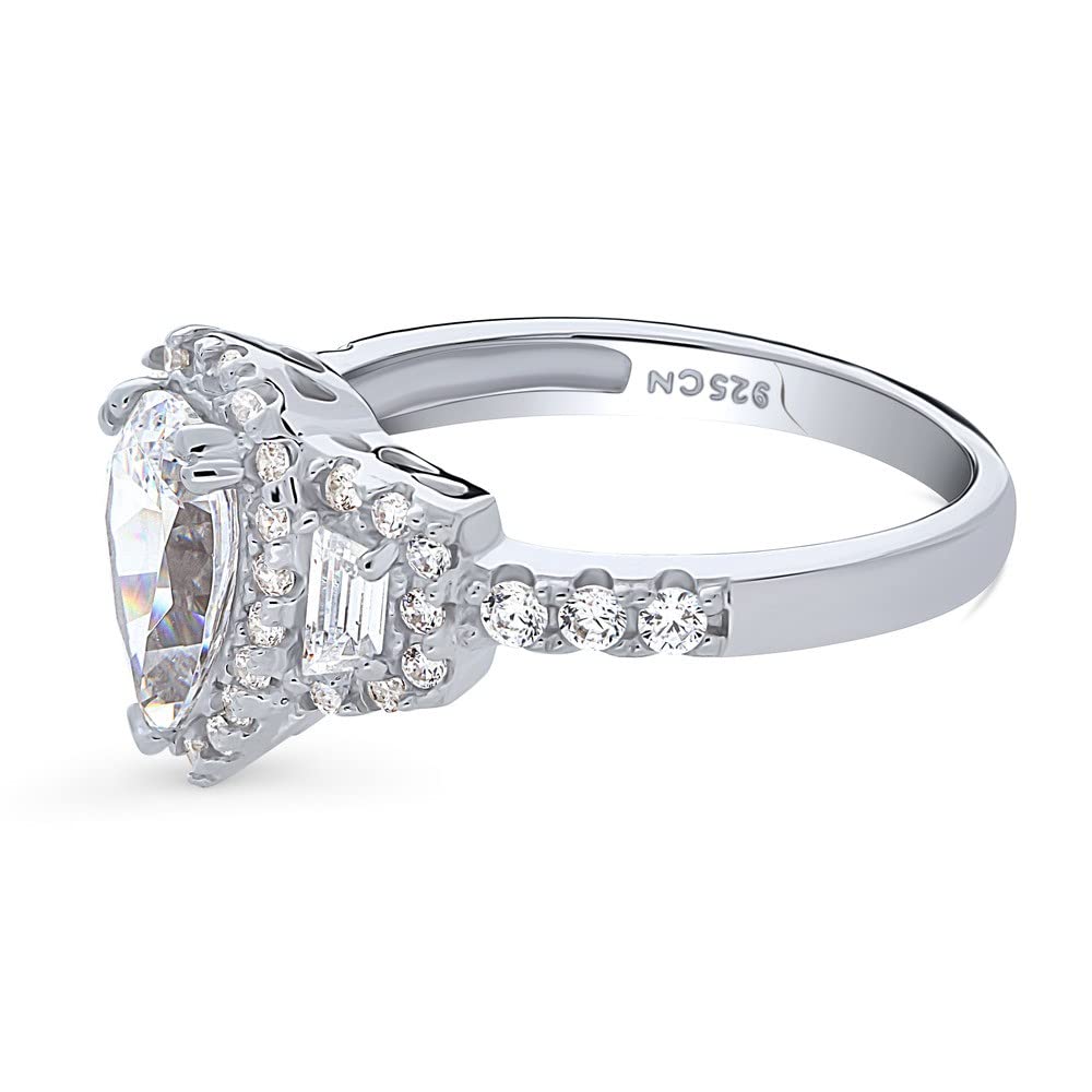 BERRICLE Sterling Silver 3-Stone Pear Cut Cubic Zirconia Engagement Ring - 1.3 Carat CZ Halo Wedding Band for Women, Rhodium Plated Size 4-10 - Perfect for Proposals, Anniversaries & Special Occasions