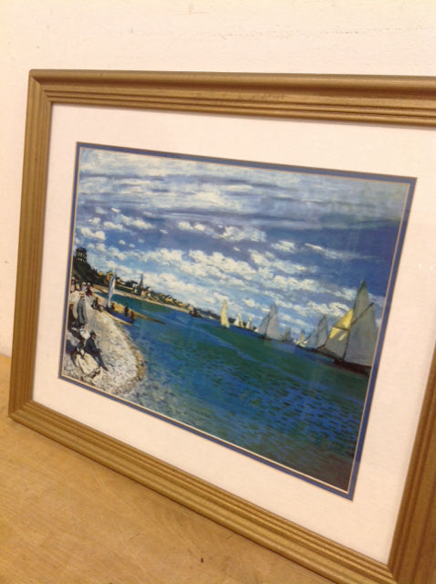 Original Signed Monet Water Landscape Painting - 19x22 Inch Wall Art Decor for Living Room, Bedroom & Office | Vintage Fine Art Reproduction