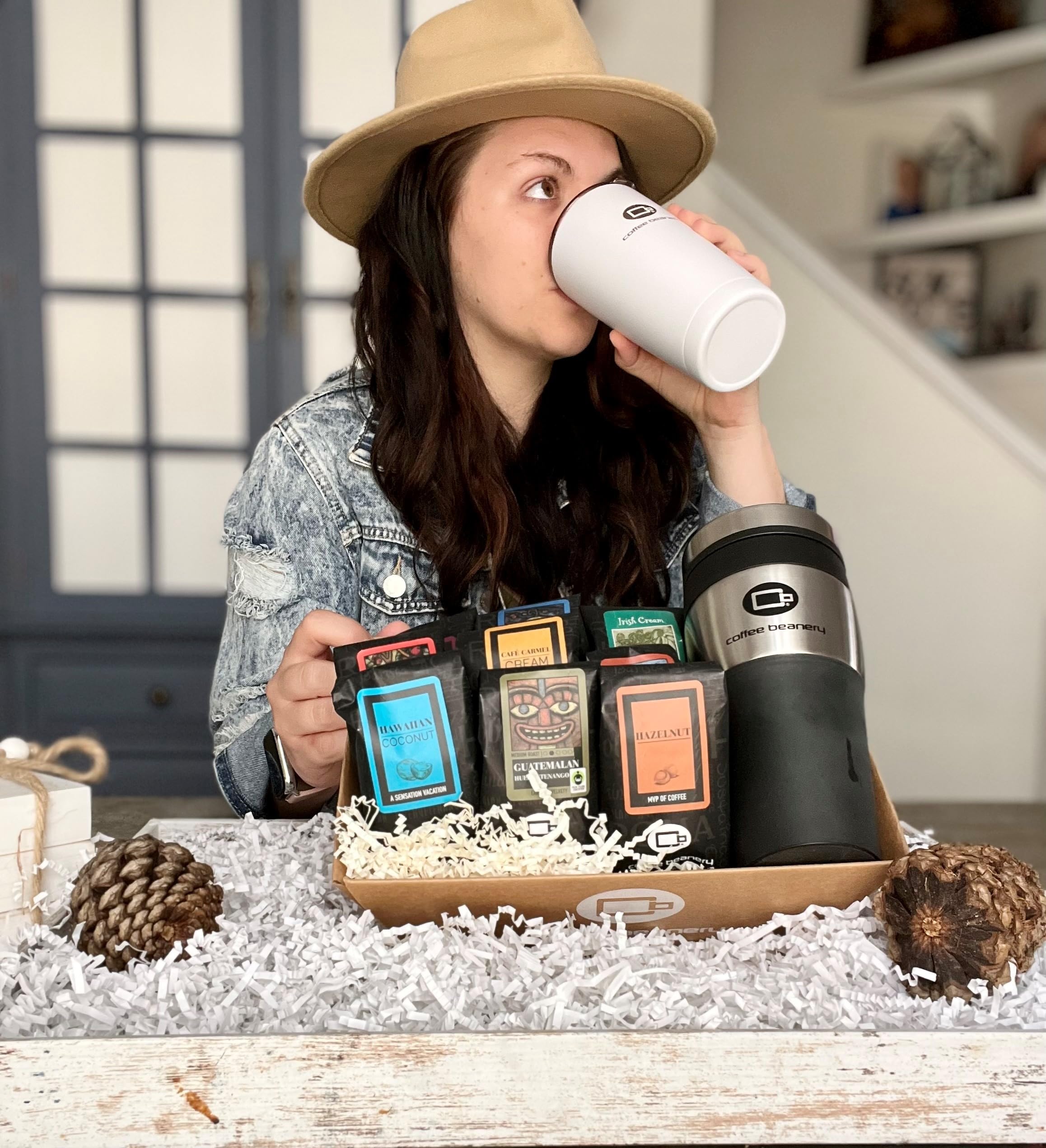 Premium Decaf Coffee Gift Basket with Ceramic Mug - 9 Gourmet Single-Serve Coffee Samples | Perfect for Office Gifts, Housewarming Presents & Coffee Lovers