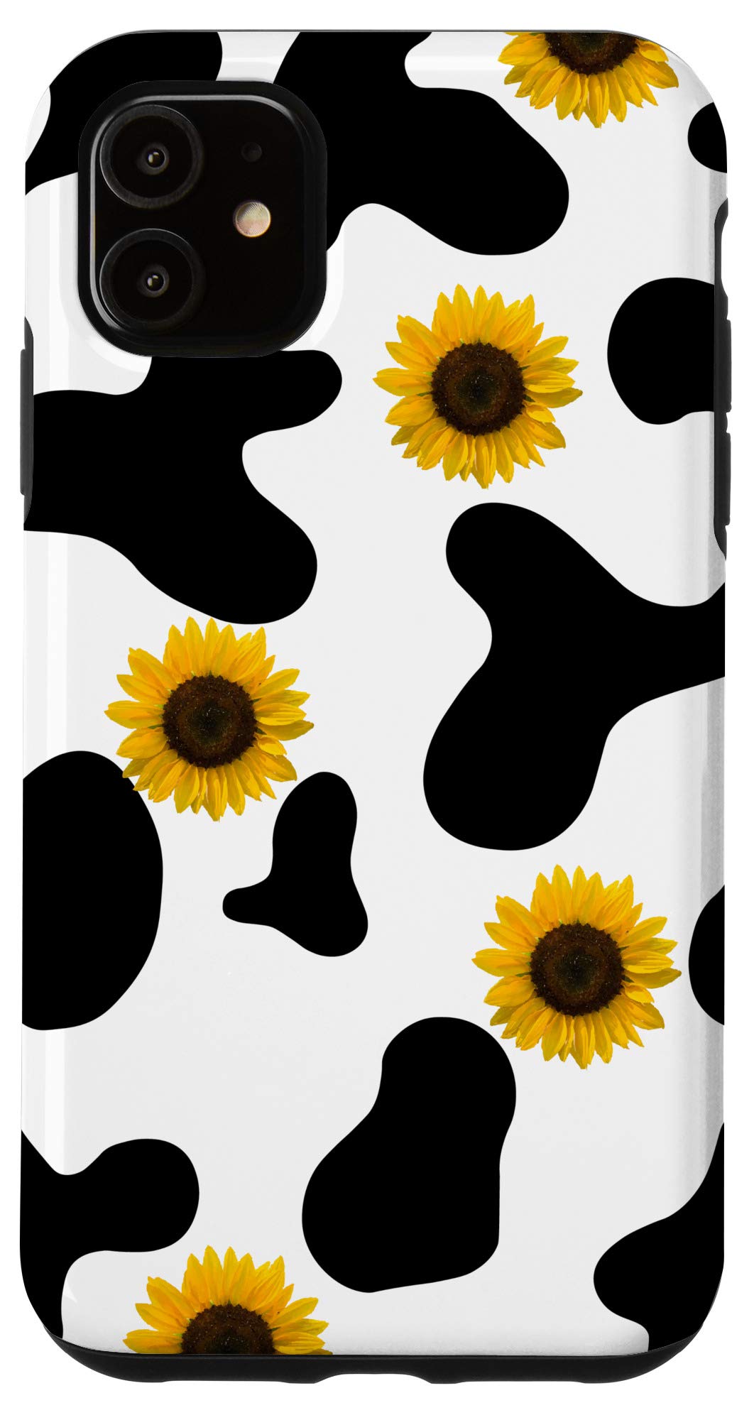 iPhone 11 Cow Print & Sunflower Phone Case - Black & White Cow Pattern Protective Cover for Women & Girls | Perfect for Farmhouse Aesthetic, Country Style & Everyday Use