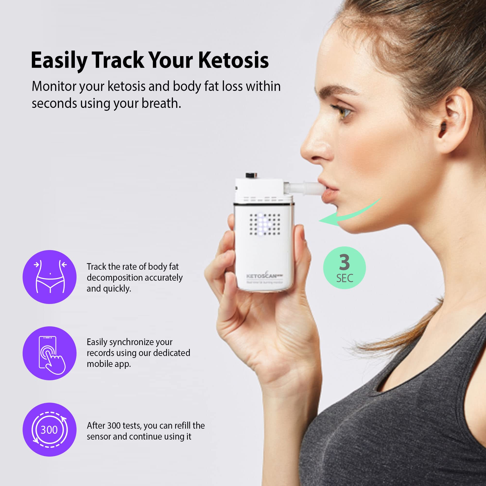 V2 KETOSCAN Mini Breath Ketone Meter - Portable Ketosis Monitor for Low Carb & Keto Diet | Accurate Fat Metabolism & Fitness Tracker | Perfect for Weight Loss, Ketogenic Lifestyle & Health Monitoring