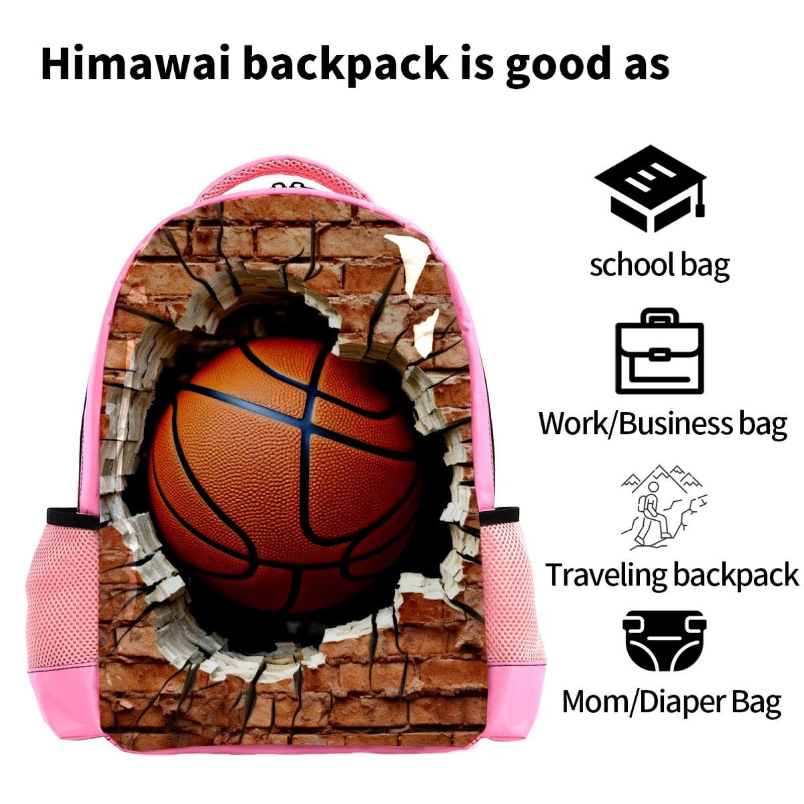 Durable Travel Backpack for Men & Women - Waterproof Basketball Texture Design - Perfect for Hiking, Gym, Work & School - Lightweight Carry-On Backpack