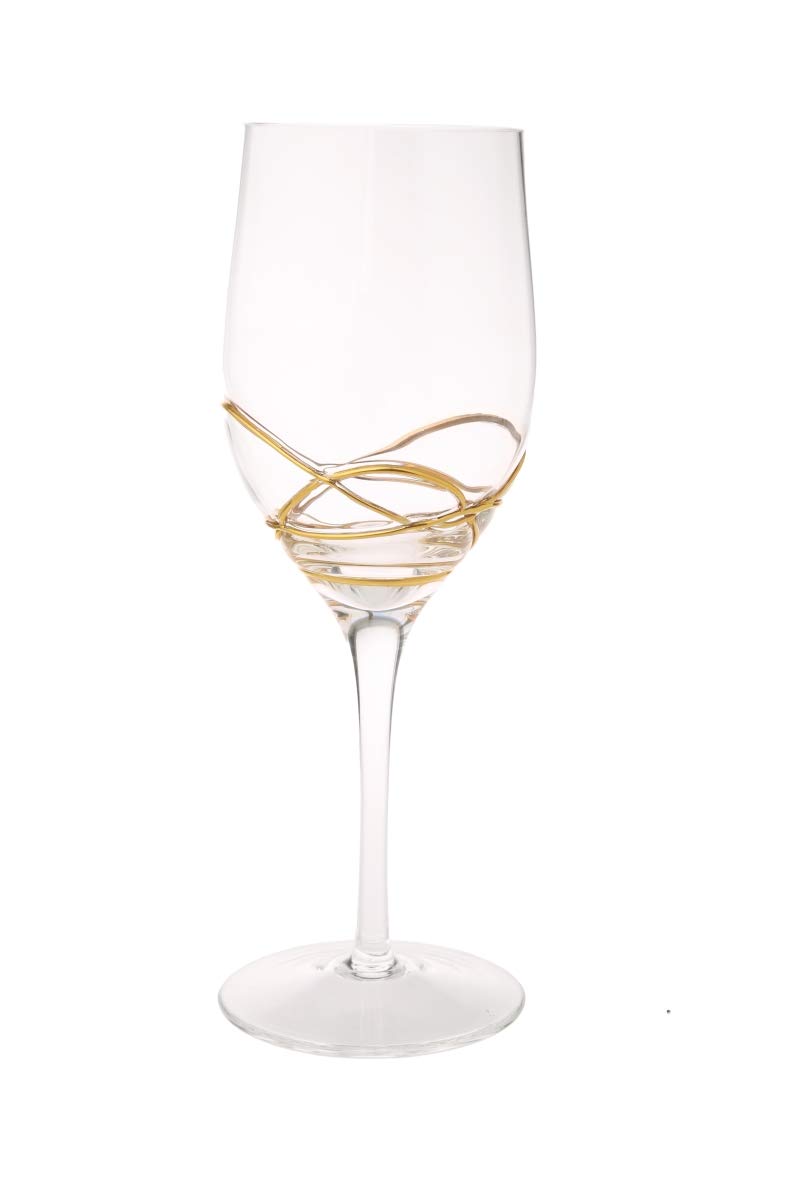 Premium 14K Gold Swirl Wine Glasses Set of 6 - Elegant Crystal Stemware for Red & White Wine - Perfect for Dinner Parties, Weddings & Holiday Entertaining