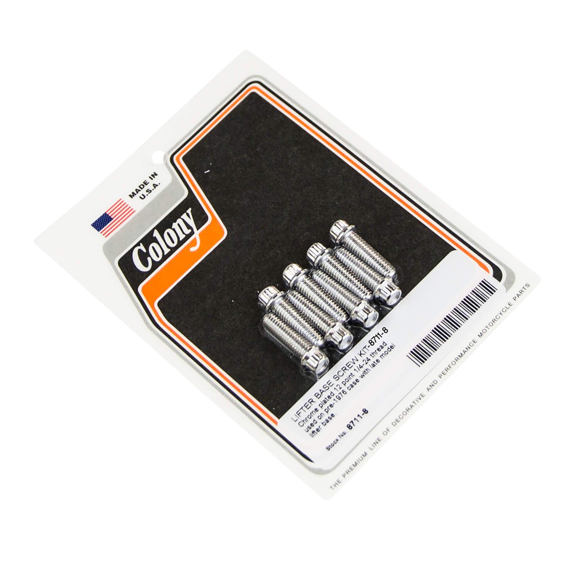8 Lifter Base Screw Kit for Pre-1976 Harley Davidson Cases with Late Lifters - Chrome Plated | Engine Repair & Restoration Parts for Classic Motorcycles