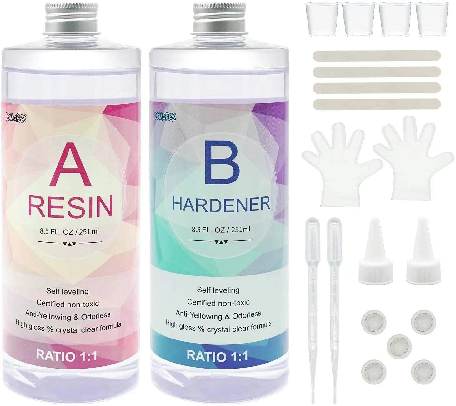 Premium Epoxy Resin Kit - Crystal Clear, Non-Yellowing, Bubble-Free, Self-Leveling, 1:1 Mix Ratio for DIY Jewelry, Art Crafts, Woodworking & Resin Molds (17oz) - Perfect for Home Decor, Tabletop Coatings, and Creative Projects