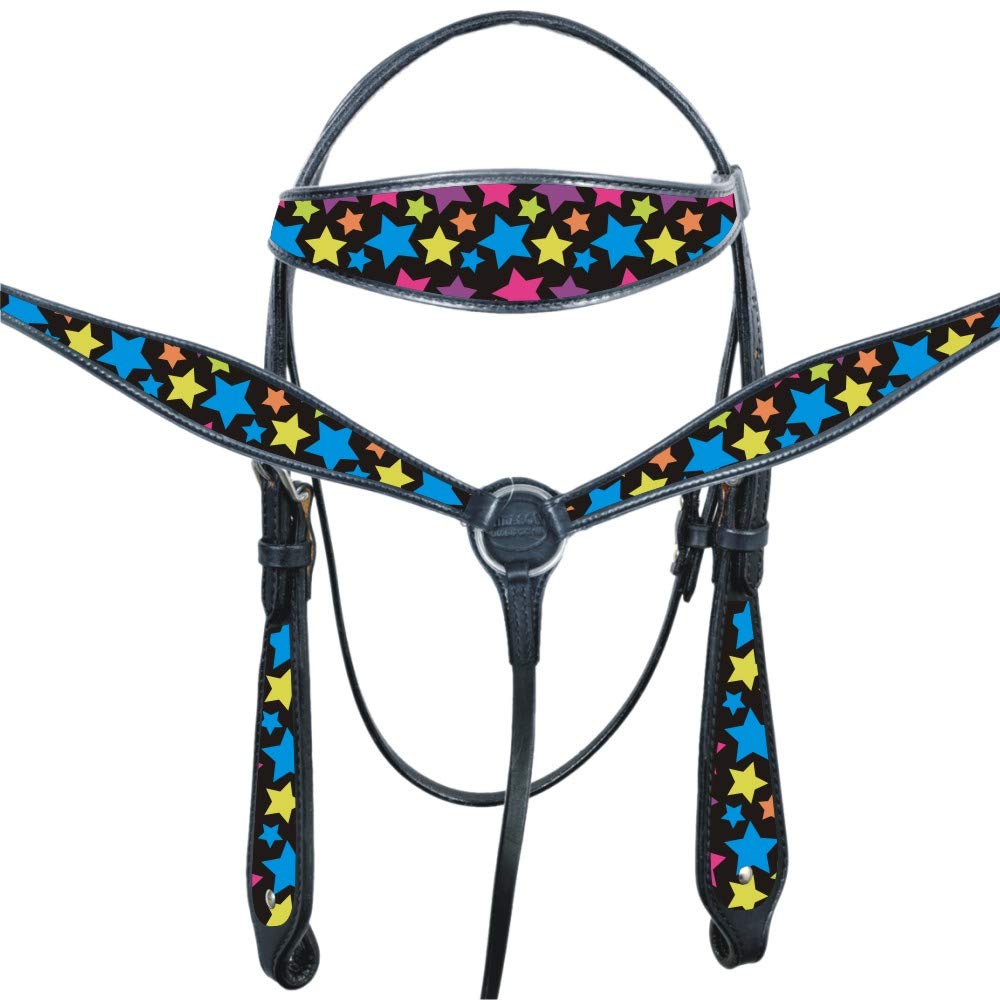 HILASON Western Horse Headstall & Breast Collar Set - Genuine American Leather Tack for Horses - Black - Durable & Comfortable for Trail Riding, Ranch Work & Show Events