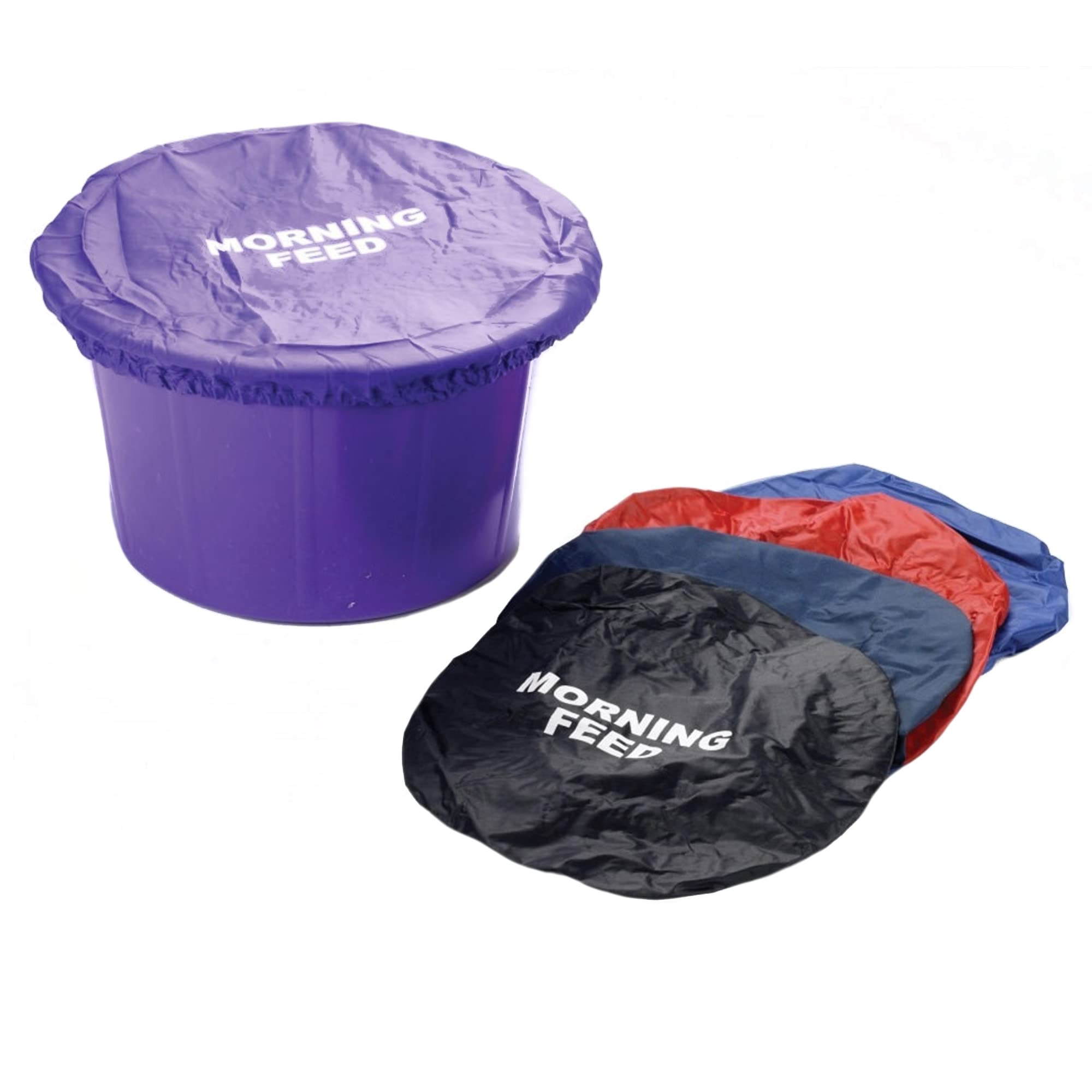 Red Morning Feed Bucket Cover - Durable Waterproof Feed Bin Lid for Horses, Livestock & Farm Animals - Perfect for Barn, Stable & Pasture Use