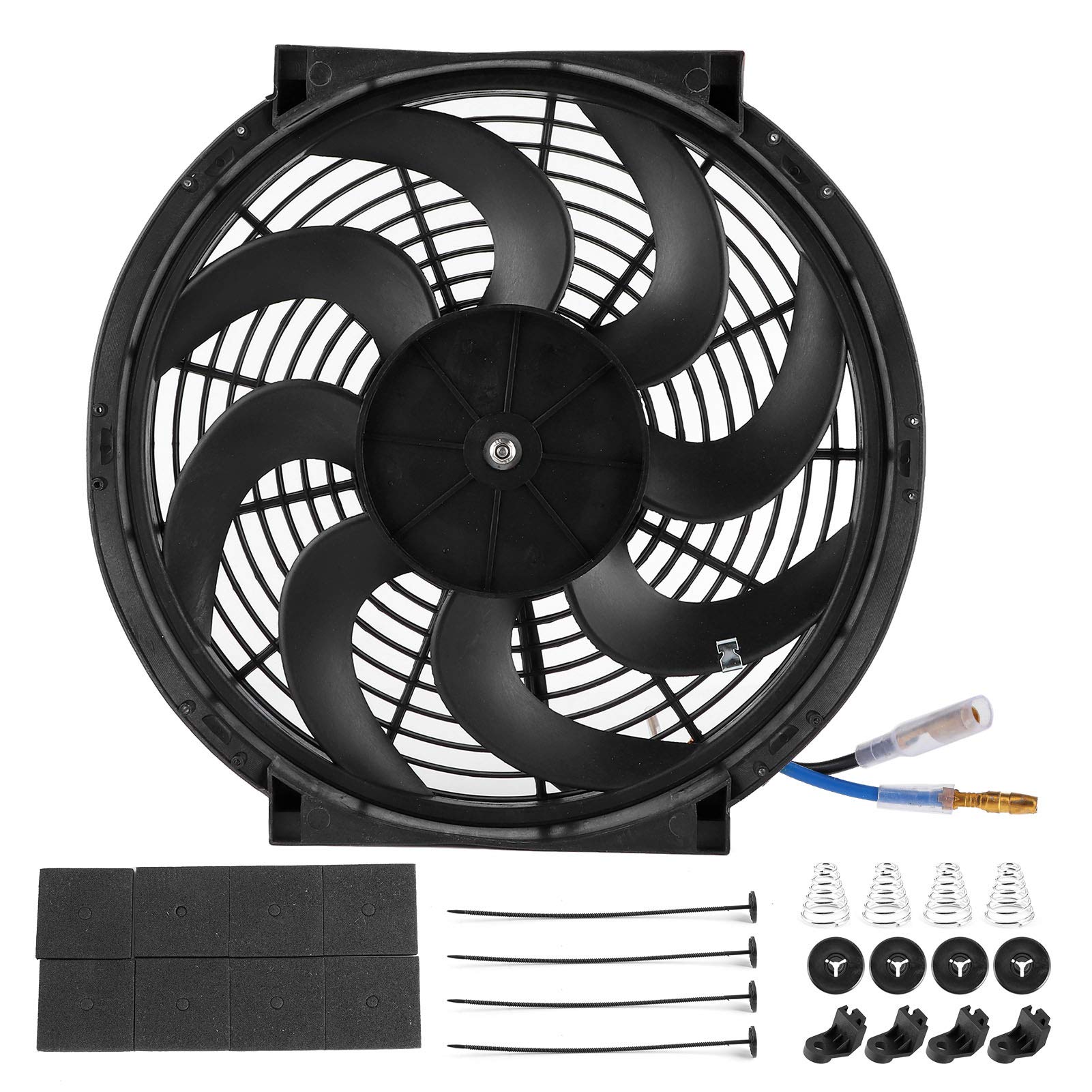 Qiilu 90W 7-Inch Universal Slim Electric Radiator Cooling Fan - Push Pull Design with Mounting Kit for Car Engine Cooling System Upgrade | Perfect for Performance Vehicles, Hot Rods & Modified Cars