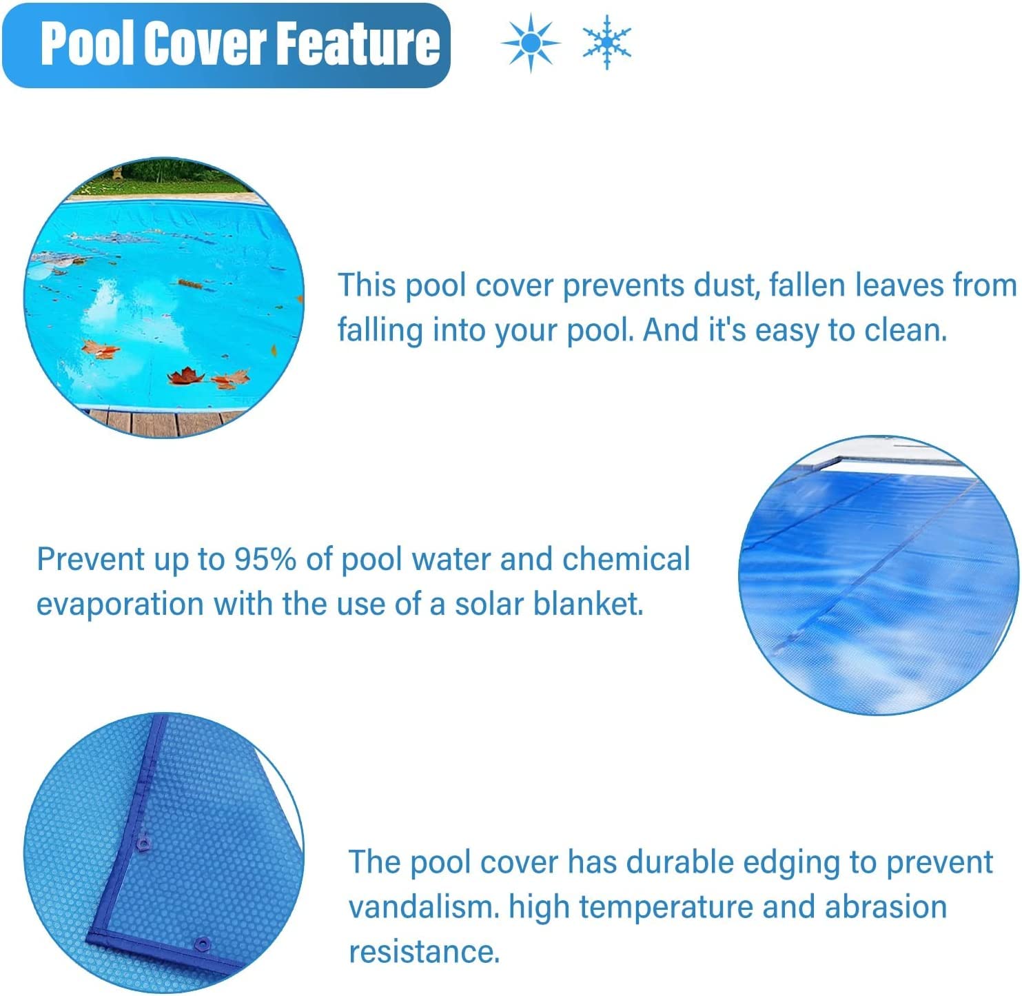 Premium Summer Swimming Pool Cover - Heat Insulation & UV Protection Film for In-Ground & Above-Ground Pools - Blue 4x4m (13ftx13ft) - Extends Swimming Season & Reduces Water Evaporation