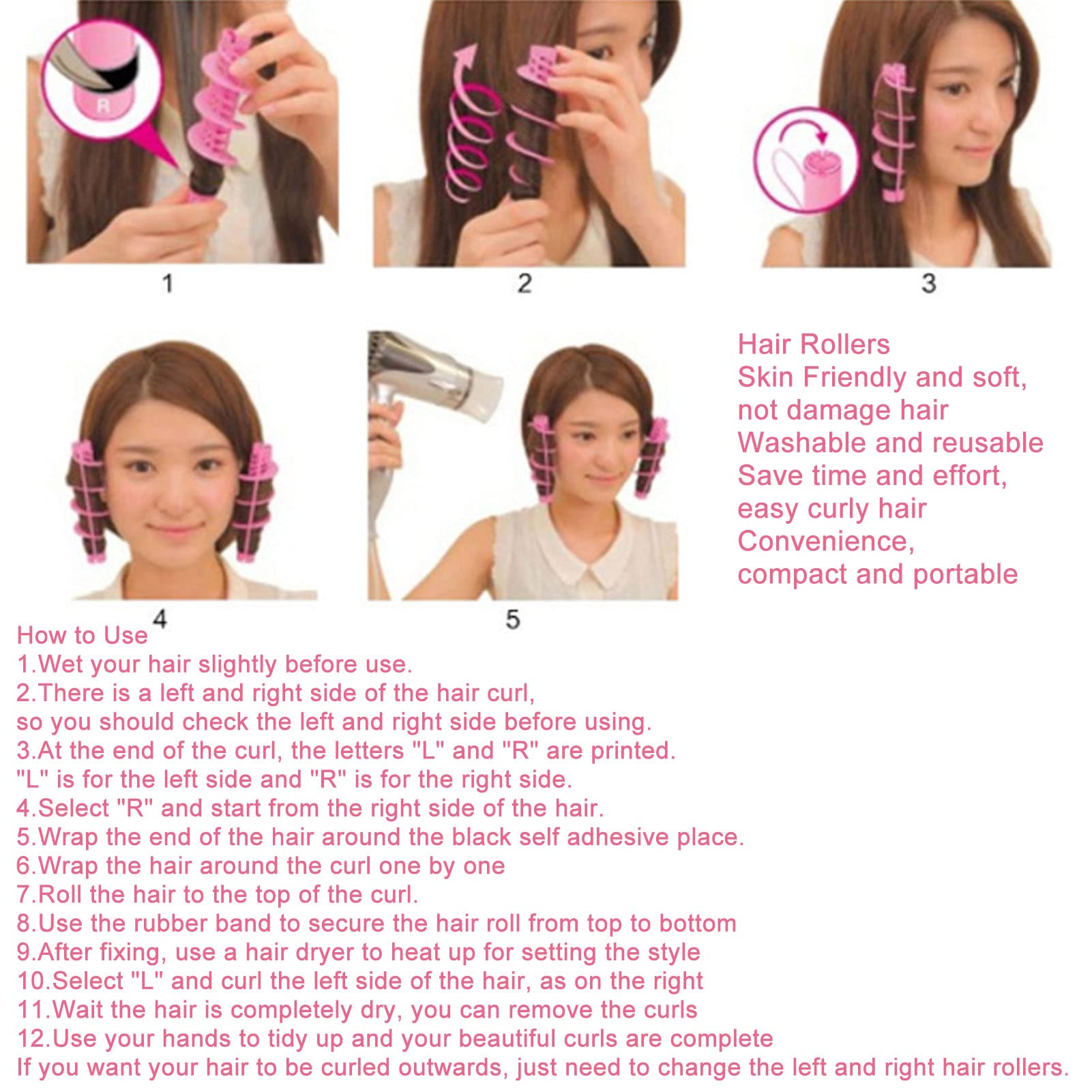 20PCS Reusable Spiral Hair Rollers for Women & Girls - Professional Hair Styling Curling Tool for Beach Waves & Voluminous Curls - Perfect for Home, Salon & Party Hairstyles