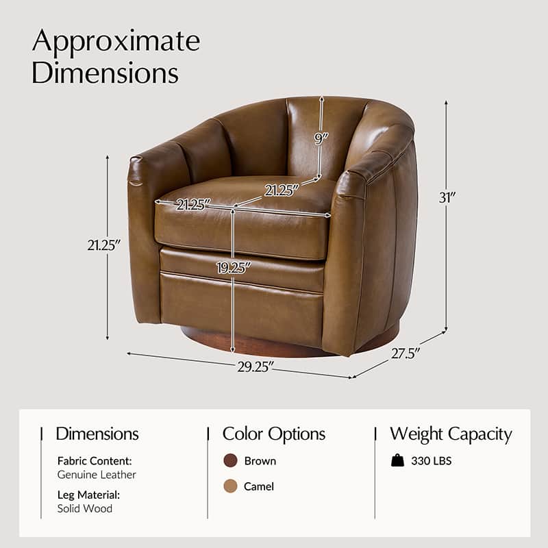 **Misha Barrel Armchair with Genuine Leather – Modern Living Room Chair for Home, Office & Lounge – Comfortable Leather Accent Chair**