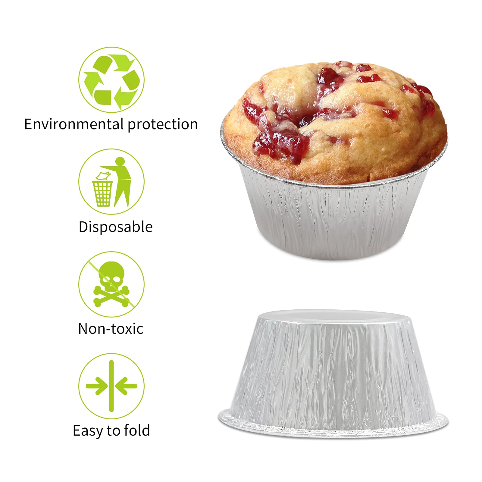 150-Pack 4oz Disposable Aluminum Foil Baking Cups - Silver Muffin Liners & Pudding Cups for Baking, Cooking, Storage & Reheating | Perfect for Cupcakes, Party Snacks & Meal Prep