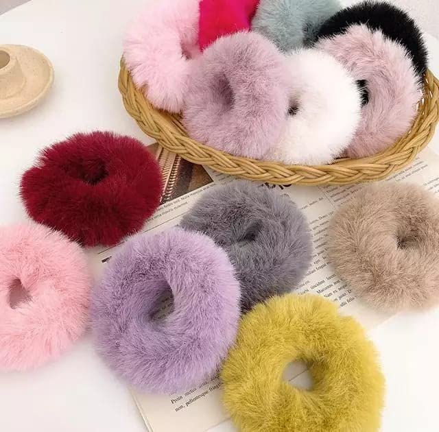 Sweet Girls Soft Plush Hair Scrunchies - 12 Pack Fluffy Korean Style Elastic Hair Ties for Baby, Kids & Women - Trendy Fashion Accessories for School, Work, Party & Everyday Use