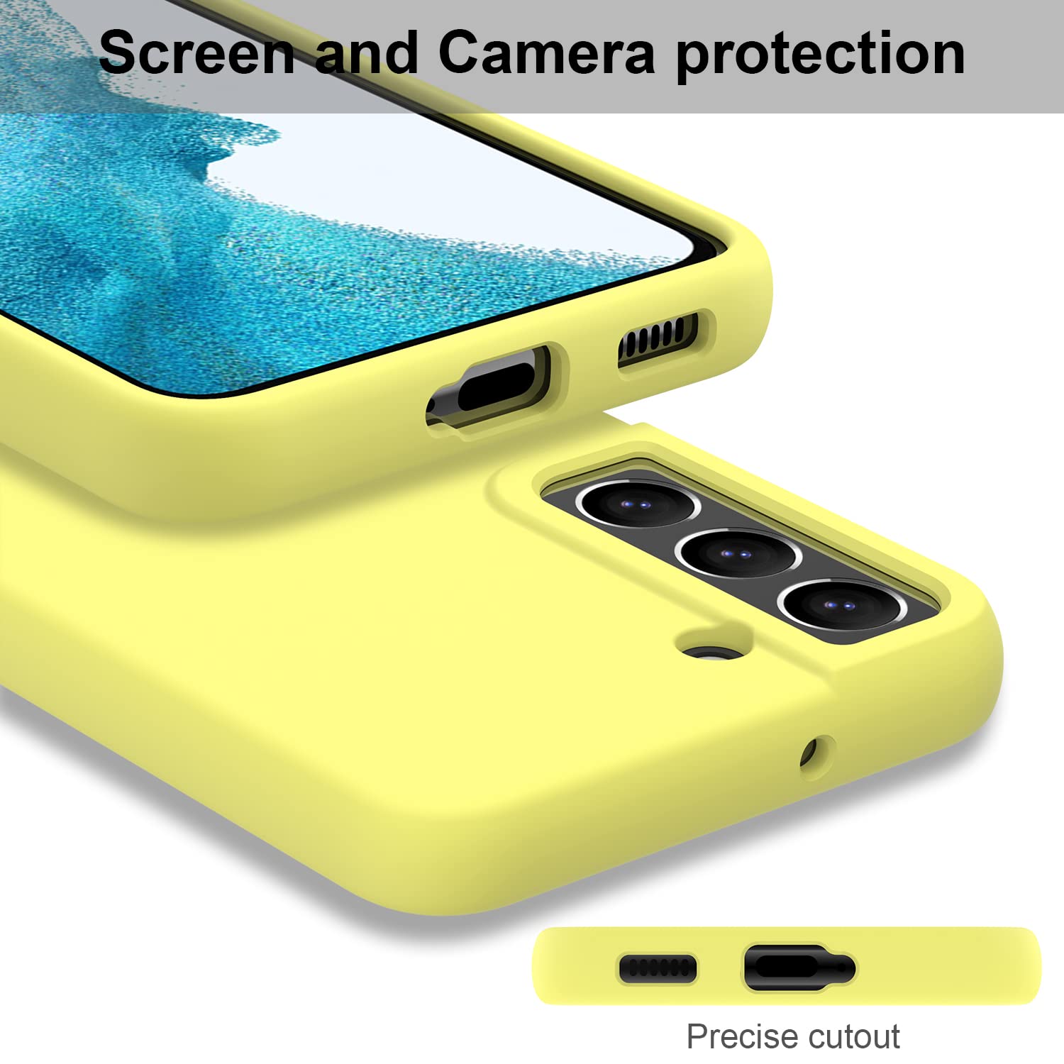 DEENAKIN Samsung Galaxy S22 Case - Soft Flexible Silicone Gel Rubber Bumper Cover, Slim Fit Full Body Shockproof Protective Phone Case (Bright Yellow) - Perfect for Everyday Use, Travel & Outdoor Activities