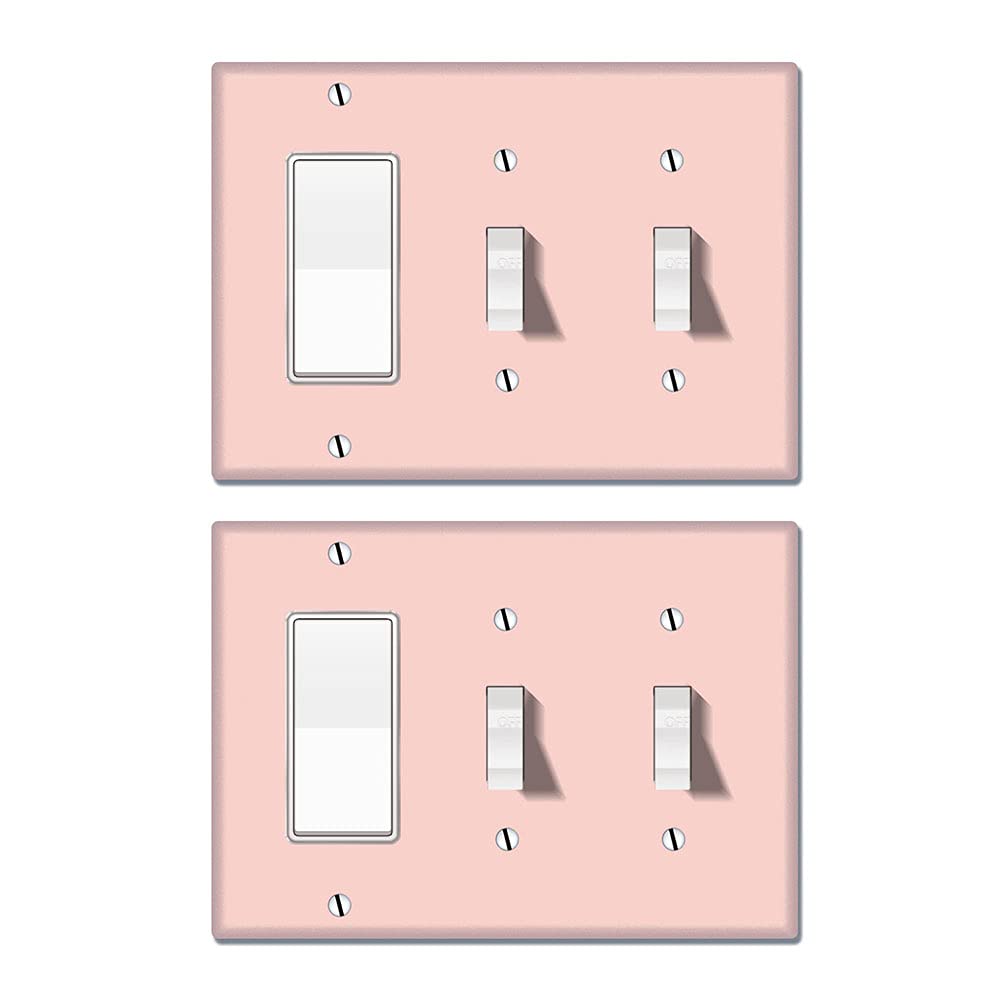 WIRESTER 3-Gang Light Switch Plate Cover - 1 Decorator & 2 Toggle Style, Solid Light Pink (2-Pack) - Perfect for Bedrooms, Living Rooms & Home Decor Upgrades