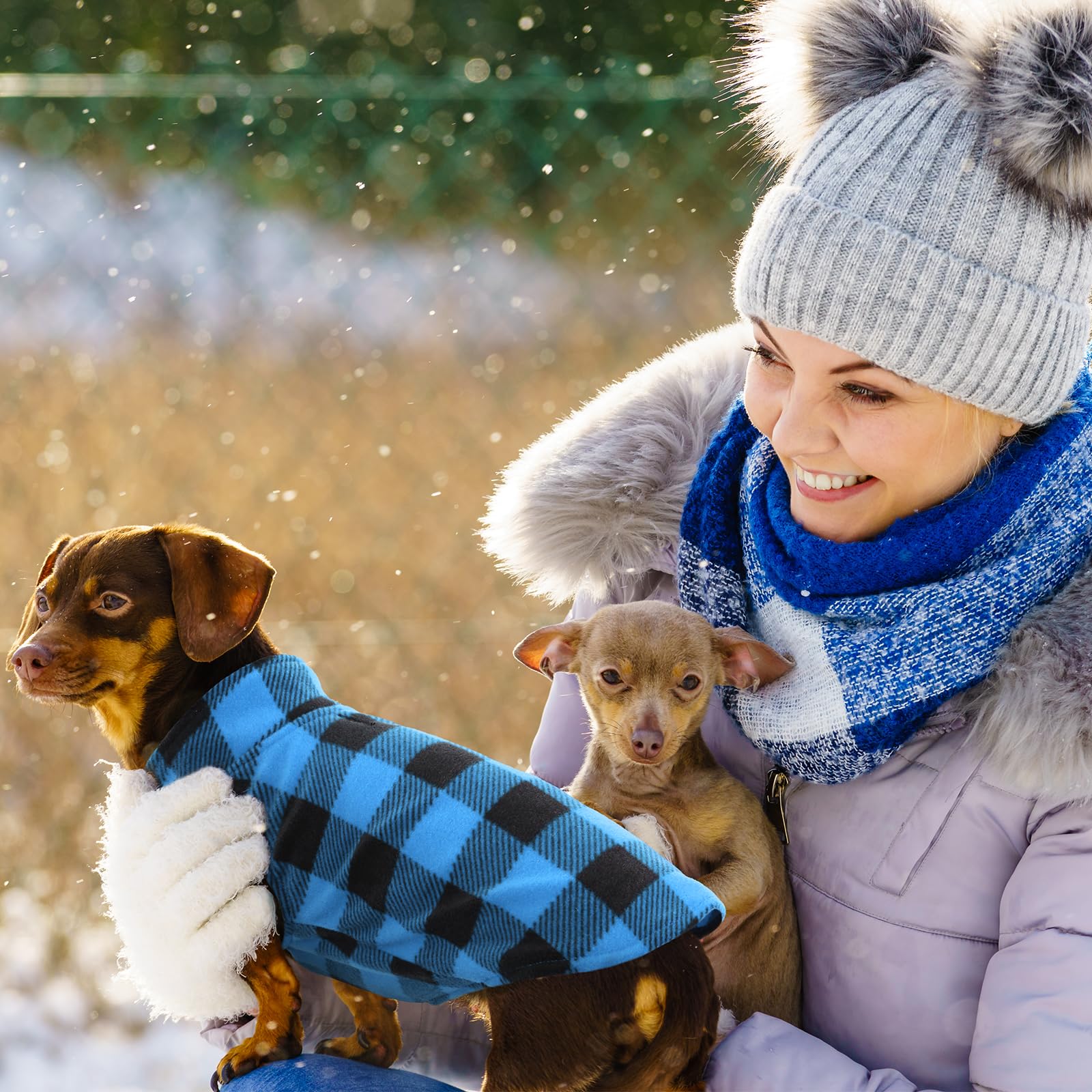 Kuoser Stretch Dog Fleece Vest - Soft Plaid Dog Sweater for Small Dogs & Cats | Warm Winter Pullover Coat for Teddy, Chihuahua & Yorkshire Terriers | Leash Hole Design | Perfect for Outdoor Walks & Cold Weather Protection