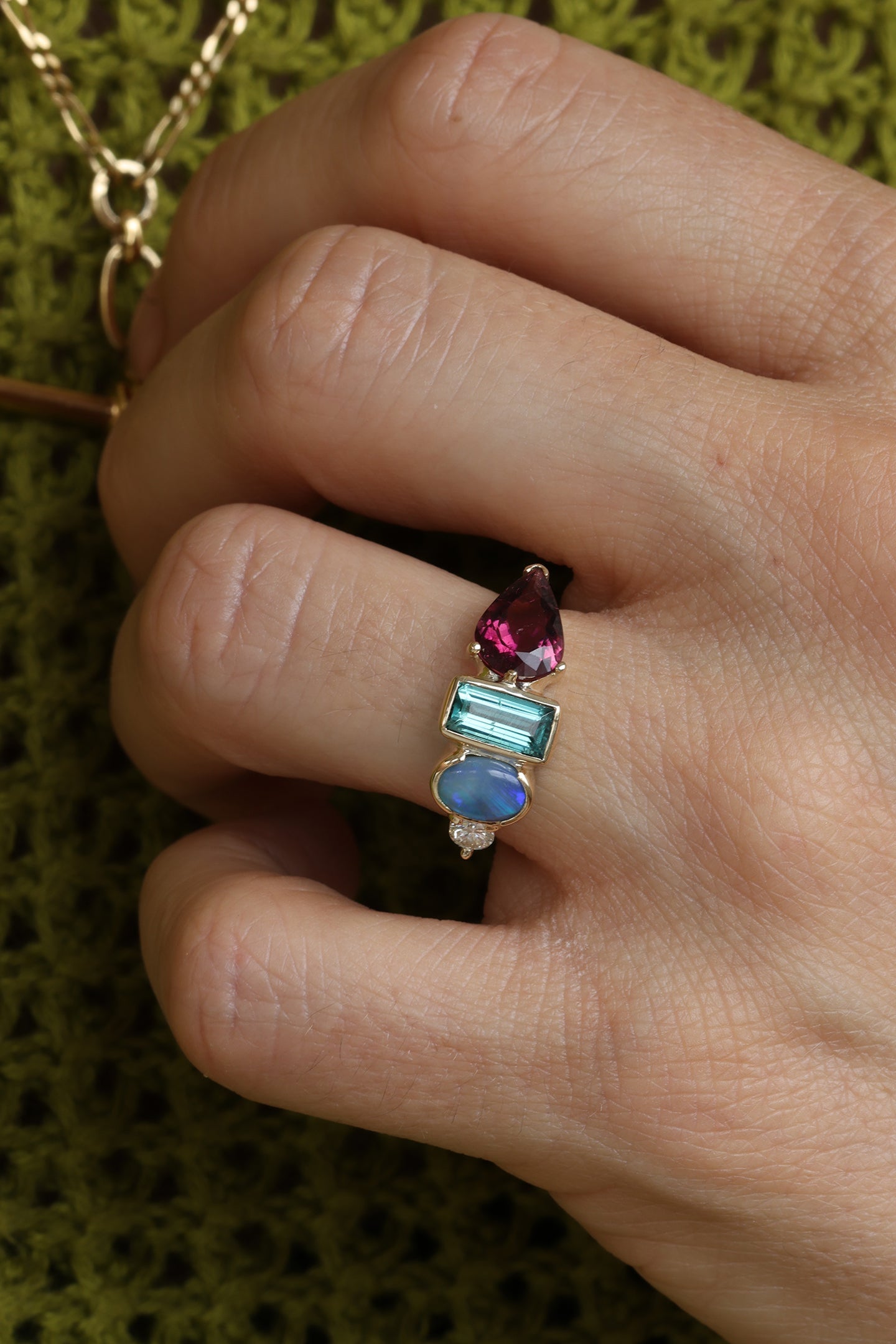 14K Yellow Gold Rainbow Cluster Ring for Women - Elegant Stackable Jewelry for Everyday Wear & Special Occasions