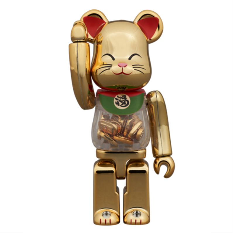 Be@rbrick Lucky Cat Golden Version 400% & 100% Limited Edition 2024 - Japanese Vinyl Art Toy Collectible for Home Decor, Office Display, and Anime Merchandise Collection