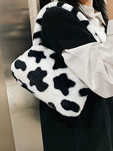 Women's Fluffy Faux Fur Cow Print Shoulder Bag - Trendy Clutch Purse & Underarm Handbag with Zipper - Stylish Satchel Tote for Parties, Date Nights & Casual Outings