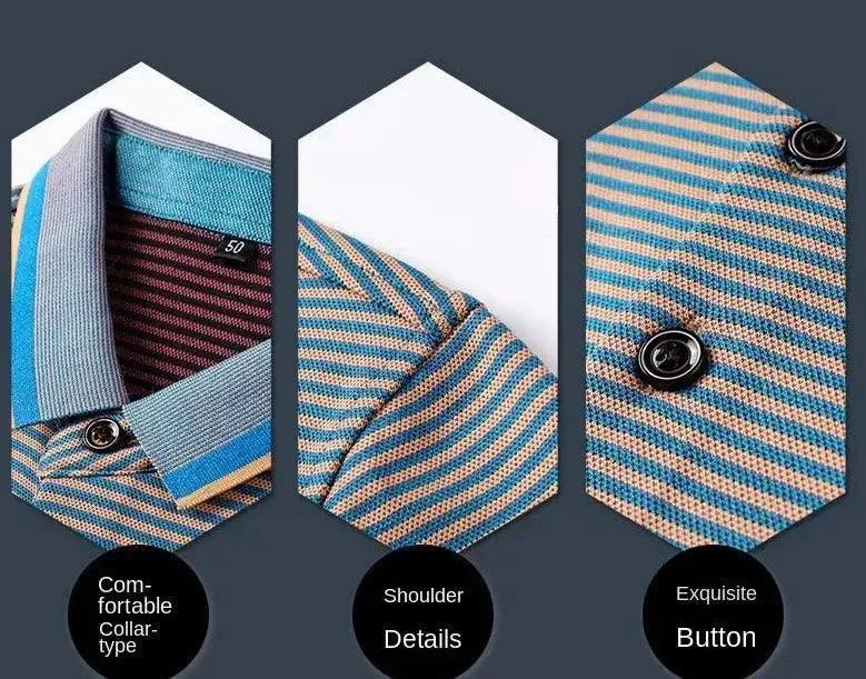 Men's Striped Polo Shirt Long Sleeve Cotton Casual Button Down Shirt for Work, Office & Outdoor Activities
