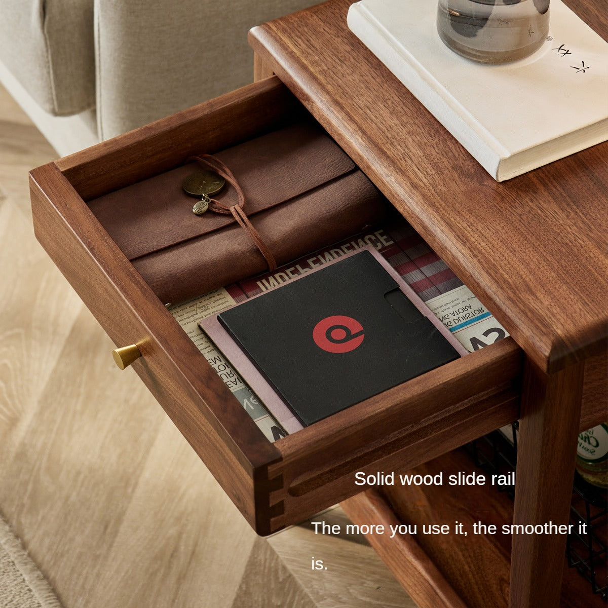 Black Walnut Solid Wood Narrow Nightstand - Modern Bedside Table with Drawer for Bedroom, Living Room & Small Spaces - Perfect for Storage & Décor
