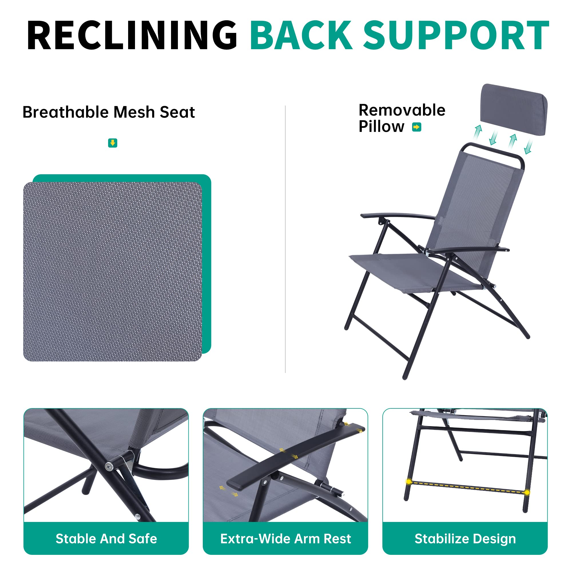 Premium 4-Piece Outdoor Patio Dining Set with Umbrella - Grey Glass Table & 2 Folding Chairs - Perfect for Garden, Backyard, Poolside & Balcony Relaxation