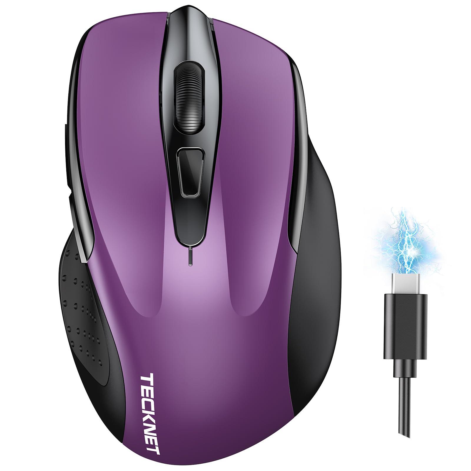 TECKNET Bluetooth Wireless Mouse - Rechargeable BT5.0/3.0 & 2.4G Dual Mode, Silent Click 4800DPI Ergonomic Mouse with USB Receiver, 8-Button Portable Computer Mouse for PC, Mac, Laptop - Perfect for Office Work, Gaming, and Travel Use