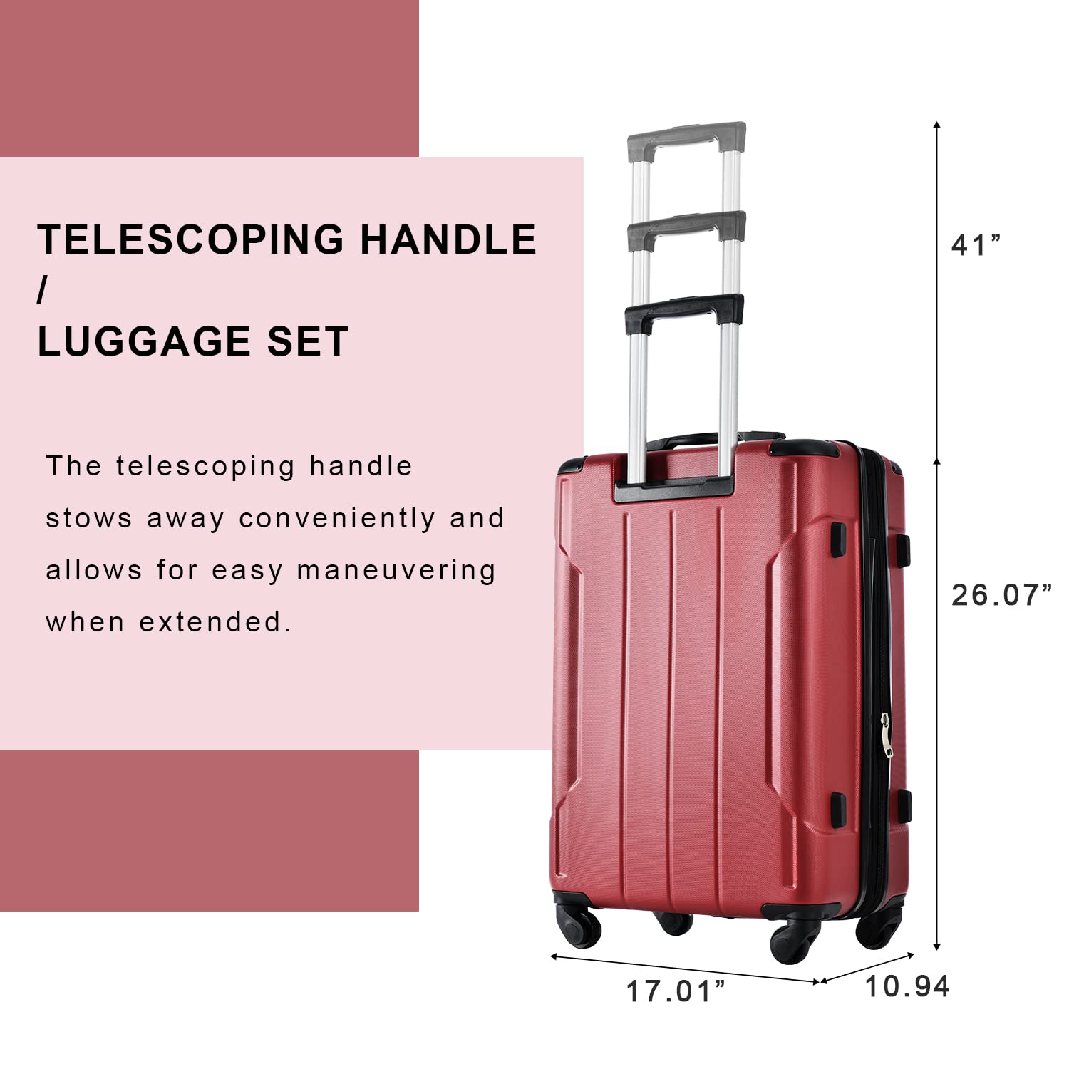 Merax Expandable Lightweight Spinner Suitcase Set with Corner Guards - 3-Piece (20/24/28 Inch) Red Luggage for Travel, Business Trips & Vacations