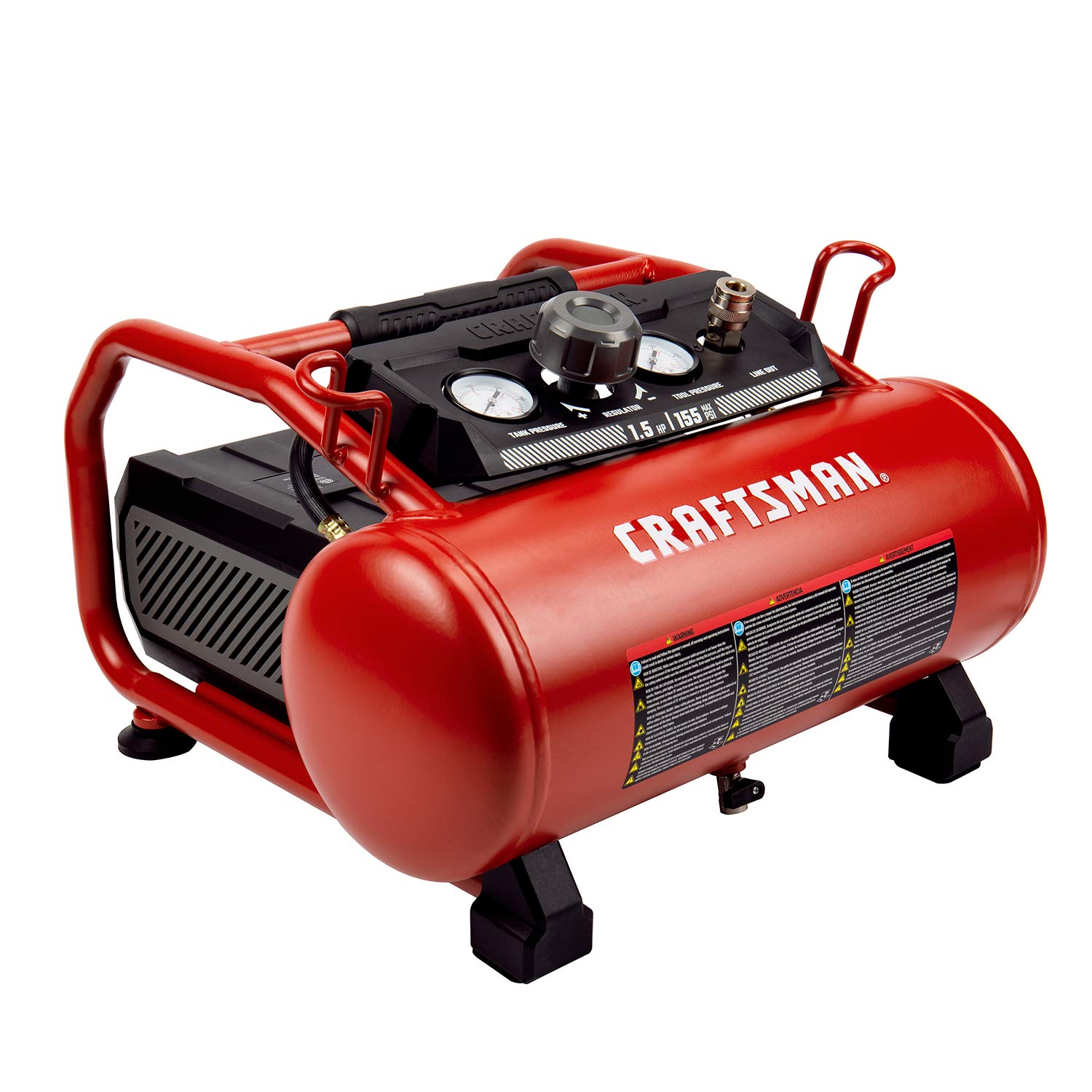 Craftsman 3 Gallon 1.5 HP Oil-Free Portable Air Compressor - 155 PSI Max Pressure, Red (CMXECXA0200341) - Ideal for Home DIY Projects, Tire Inflation, and Powering Air Tools