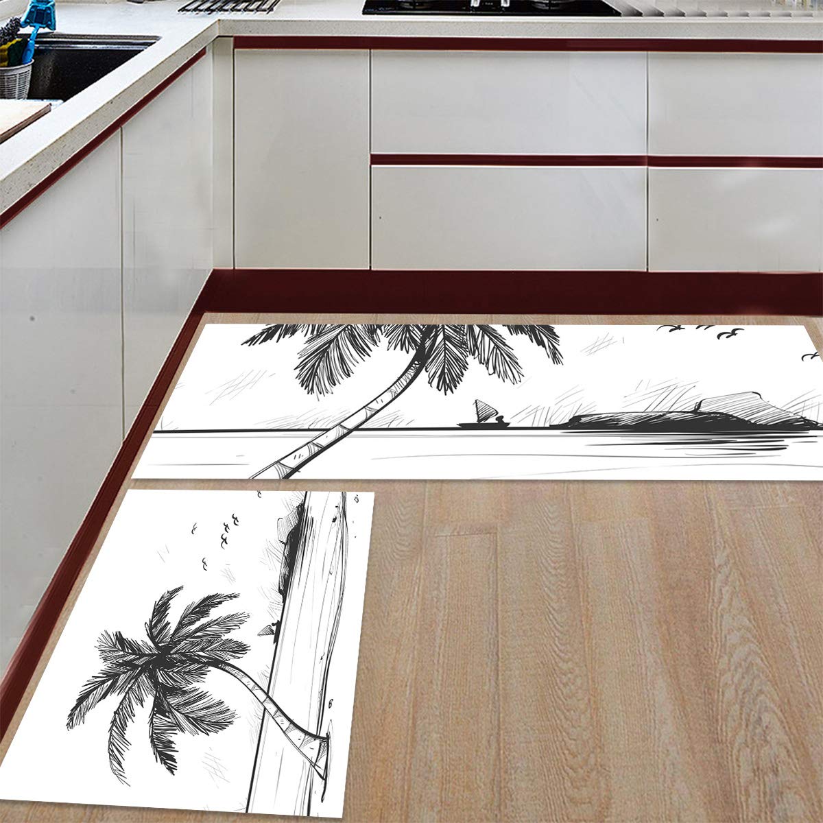 **Anti-Fatigue Kitchen Floor Mats Set - 2-Pack Non-Slip Waterproof Standing Mats with Cushion Support, Tropical Palm Design - Perfect for Cooking, Dishwashing & Comfortable Standing in Home Kitchen**