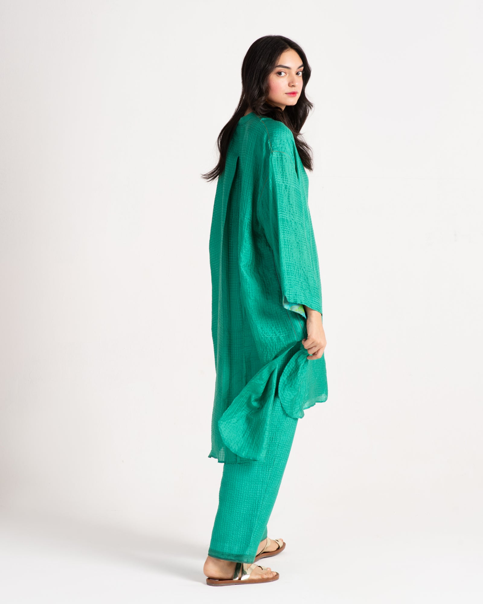 Aisha Salwar Silk Check Aqua - Elegant Indian Traditional Outfit for Women | Perfect for Weddings, Festivals & Special Occasions