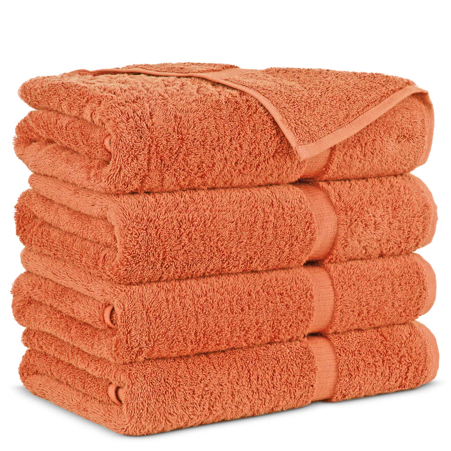 Premium Cotton Turkish Bath Towels Set of 4 - Ultra Soft & Highly Absorbent - Coral Color - Perfect for Spa, Beach & Luxury Bathroom Decor