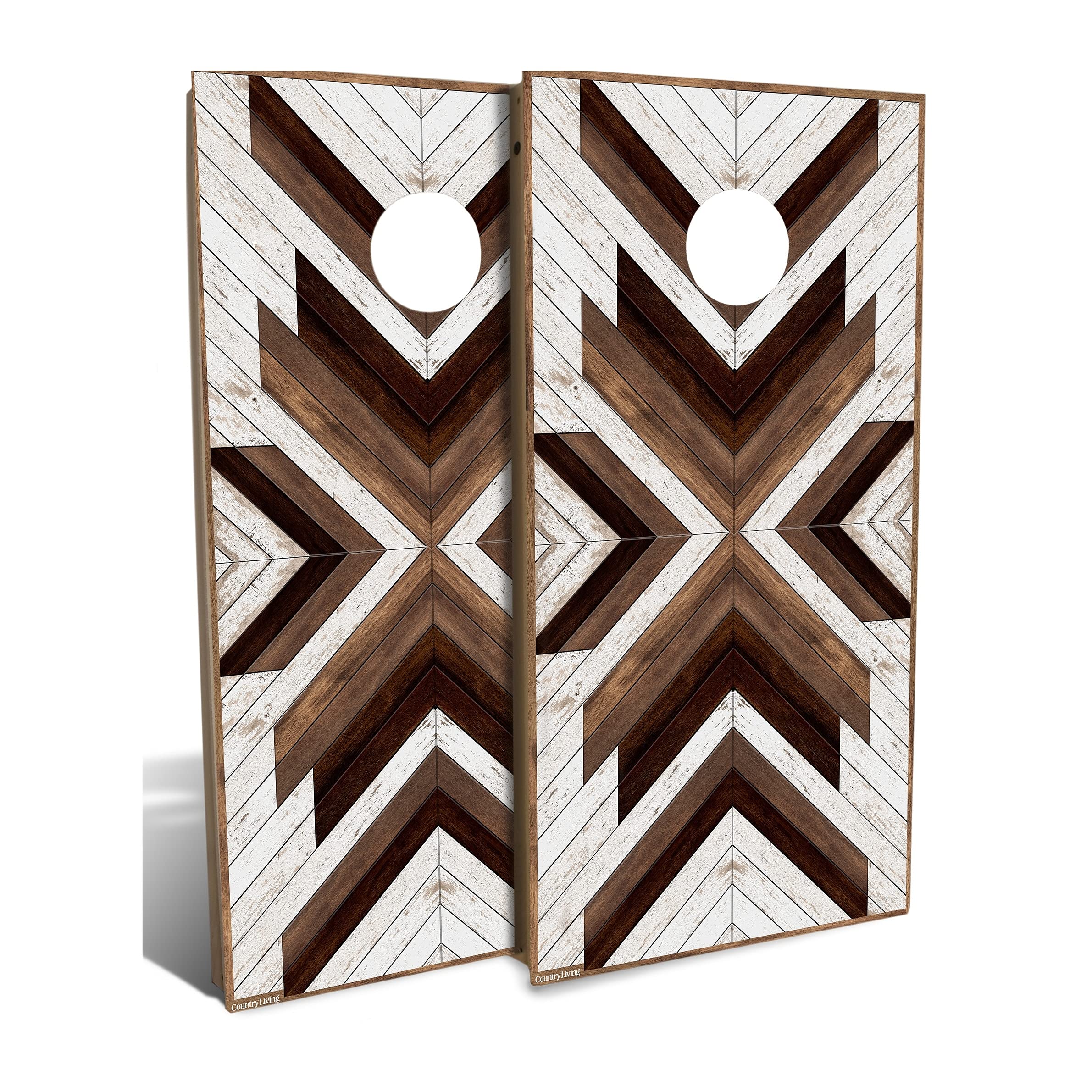 Premium White and Dark Stain Chevron Cornhole Board Set with 8 Bags - Perfect for Backyard BBQs, Tailgating, and Outdoor Parties
