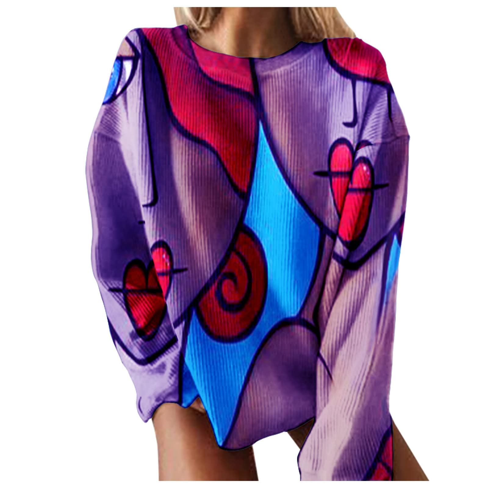 Vintage Abstract Print Women's Sweatshirt - Round Neck Long Sleeve Pullover Blouse for Autumn & Winter | Casual Loose Fit Top for Daily Wear, Office, and Weekend Outings