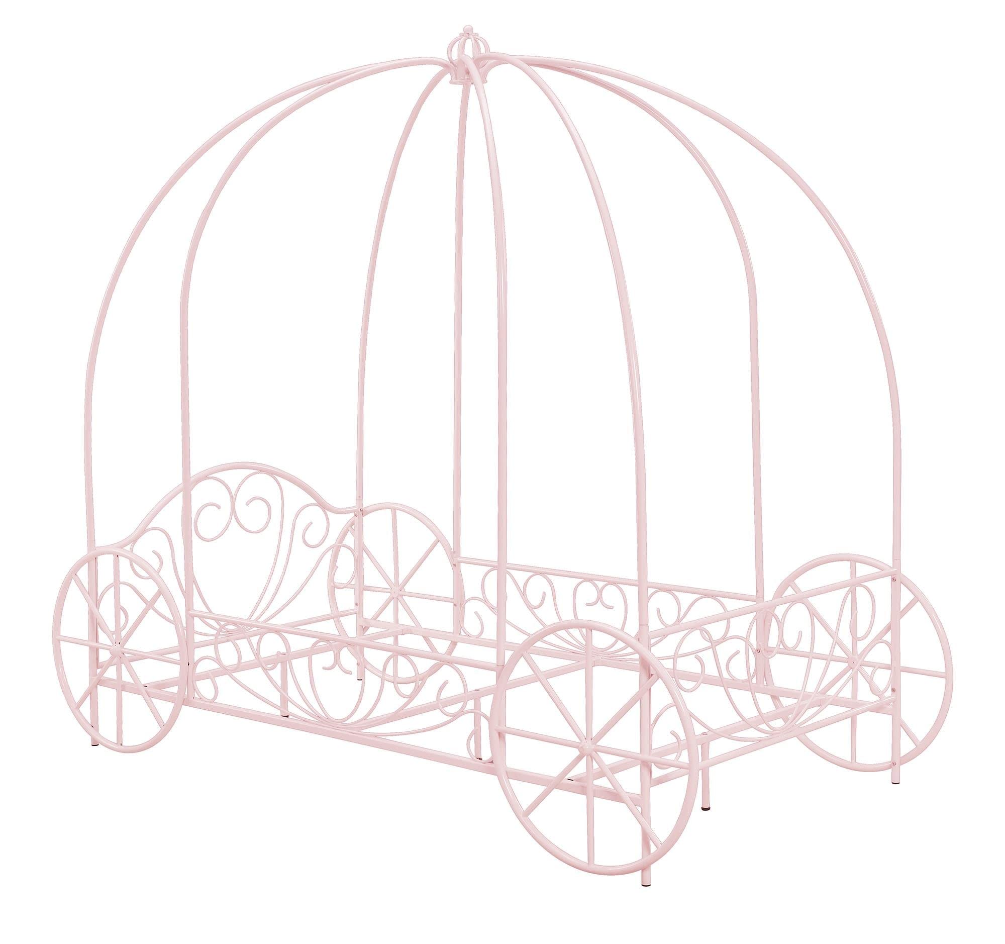 DHP Pink Metal Carriage Bed Frame for Kids - Fairy Tale Design with Headboard & Canopy, Twin Size with Underbed Storage Space for Toys | Perfect for Princess Bedroom, Kids Playroom & Nursery Decor