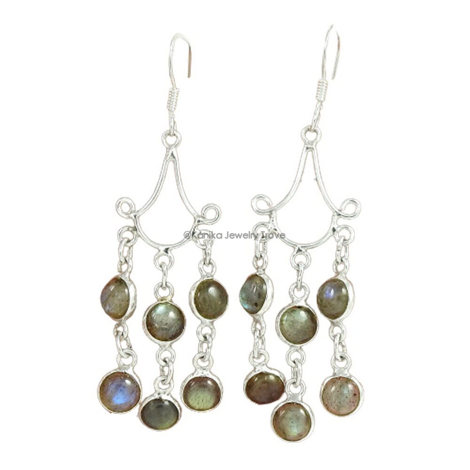 925 Sterling Silver Handmade Dangle Hook Earrings with Natural Labradorite Gemstone - Elegant Women's Jewelry for Party, Wedding & Everyday Wear