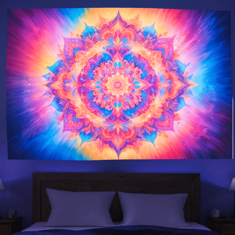 Official GlowTapestry UV Art Decor - Glow in The Dark Wall Hanging for Bedroom, Party & Home Decoration - Perfect for Blacklight & Neon Themes