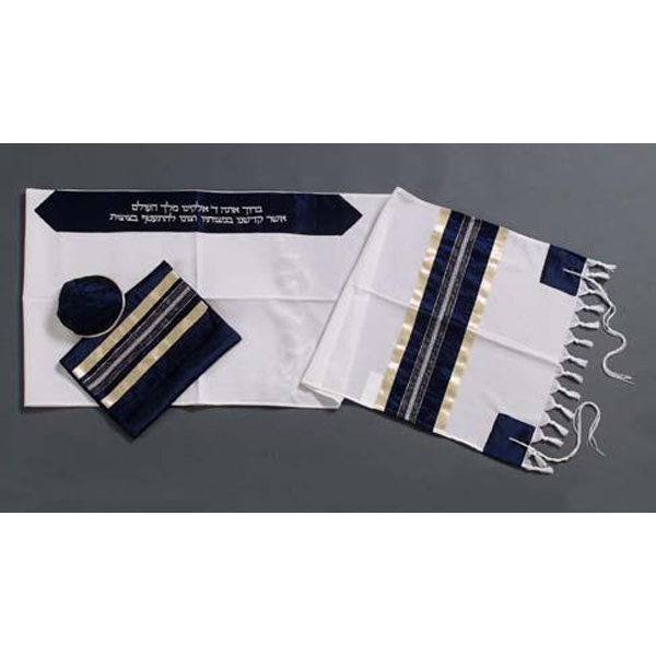 Deep Blue Men's Wool Tallit Prayer Shawl - Traditional Jewish Tzitzit for Bar Mitzvah & Wedding Ceremonies - Perfect for Synagogue Worship & Religious Celebrations