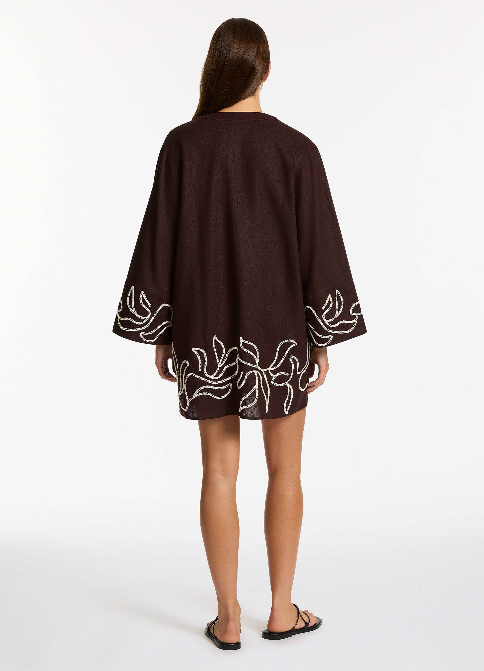 Dahlia Palm Embroidered Mini Kaftan Dress - Floral Boho Chic Beach Cover Up for Women - Perfect for Vacation, Poolside, and Summer Outings
