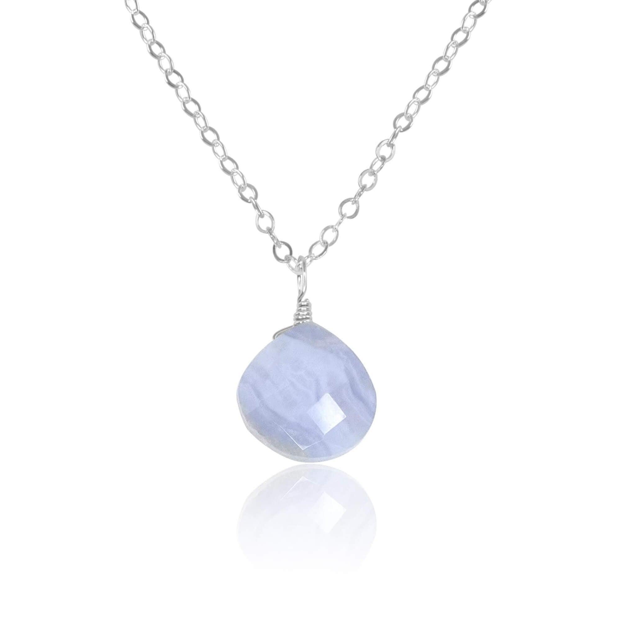 Tiny Blue Lace Agate Teardrop Crystal Pendant Necklace - Elegant Healing Stone Jewelry for Women, Perfect for Meditation, Yoga & Spiritual Gifts