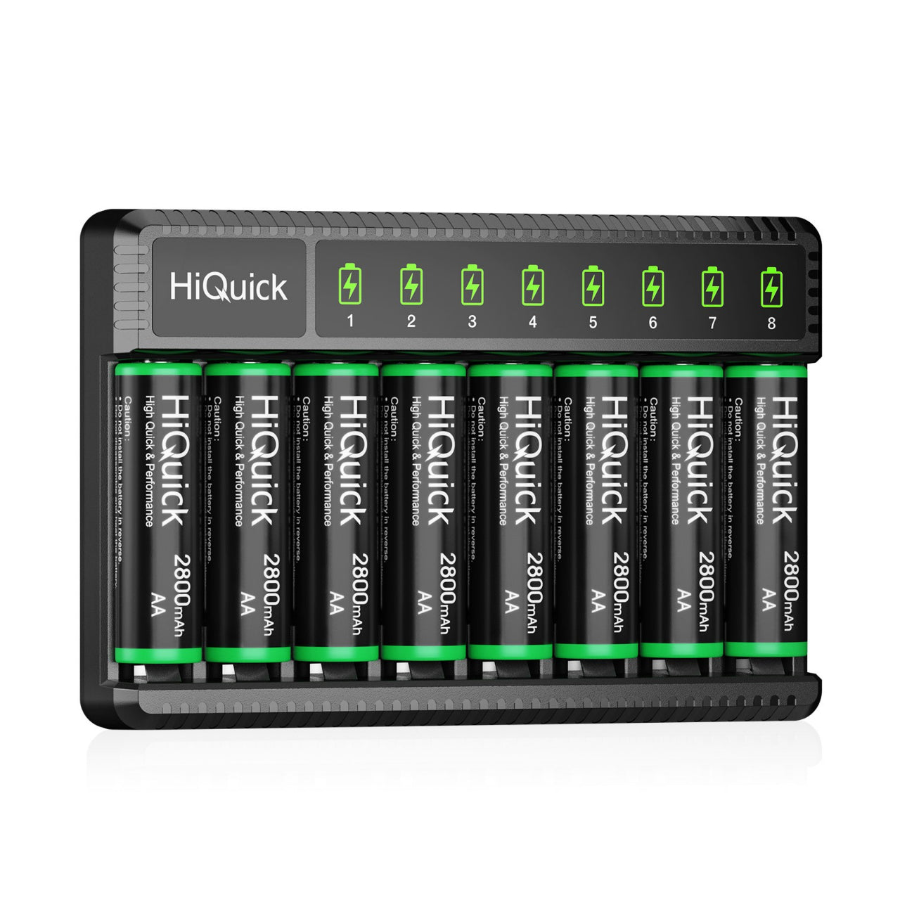 HiQuick 8 Bay Smart Battery Charger for AA & AAA Rechargeable Batteries - Fast Charging with LCD Display - Perfect for Cameras, Toys, Flashlights & Home Electronics