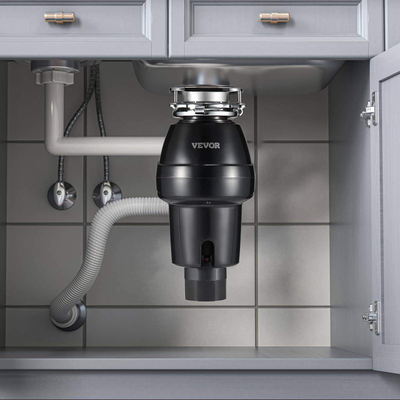 VEVOR 3/4 HP Continuous Feed Garbage Disposal - 3260 RPM Food Waste Disposer with Sound Reduction, 3-Bolt Mount & Splash Guard - Powerful Kitchen Sink Grinder for Everyday Food Scraps & Leftovers (Ideal for Homes, Restaurants & RVs)