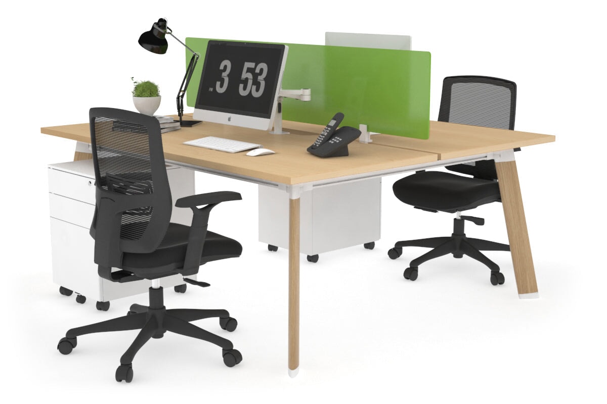 2 Person Workstation with Wood Imprint Frame - 1600L x 800W Office Desk with Cable Management Scallop | Perfect for Home Office, Coworking Spaces & Small Business Teams