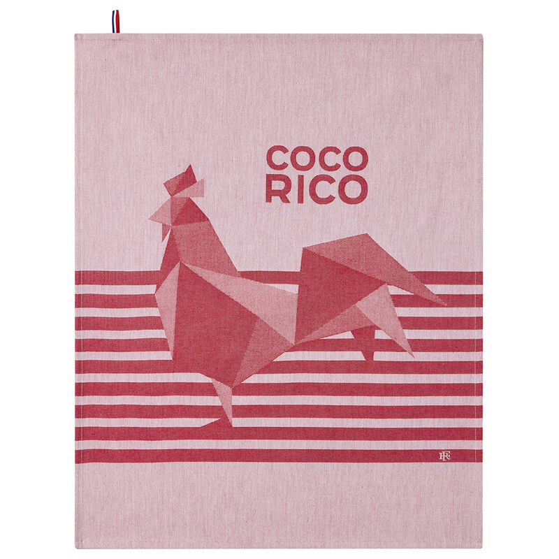 French Jacquard Cotton Tea Towel - Coco Rico Élysée Cotton/Rouge - Premium Kitchen Towel for Drying Dishes, Glassware & Countertop Cleaning