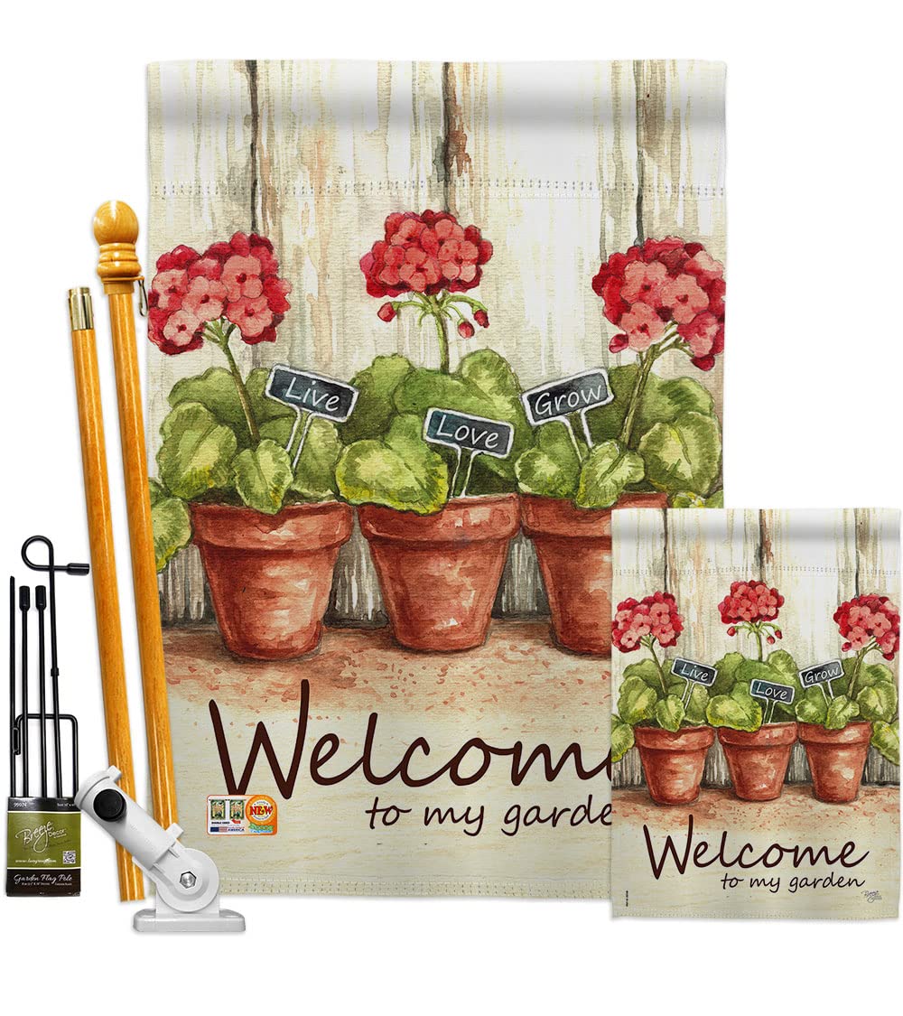 Breeze Decor Welcome to My Garden House Flag Kit - Double-Sided Spring Floral Banner with Sunflower, Tulip, Rose, Orchid & Lilies - Made in USA - Perfect for Springtime Yard Decoration & Seasonal Gift Giving