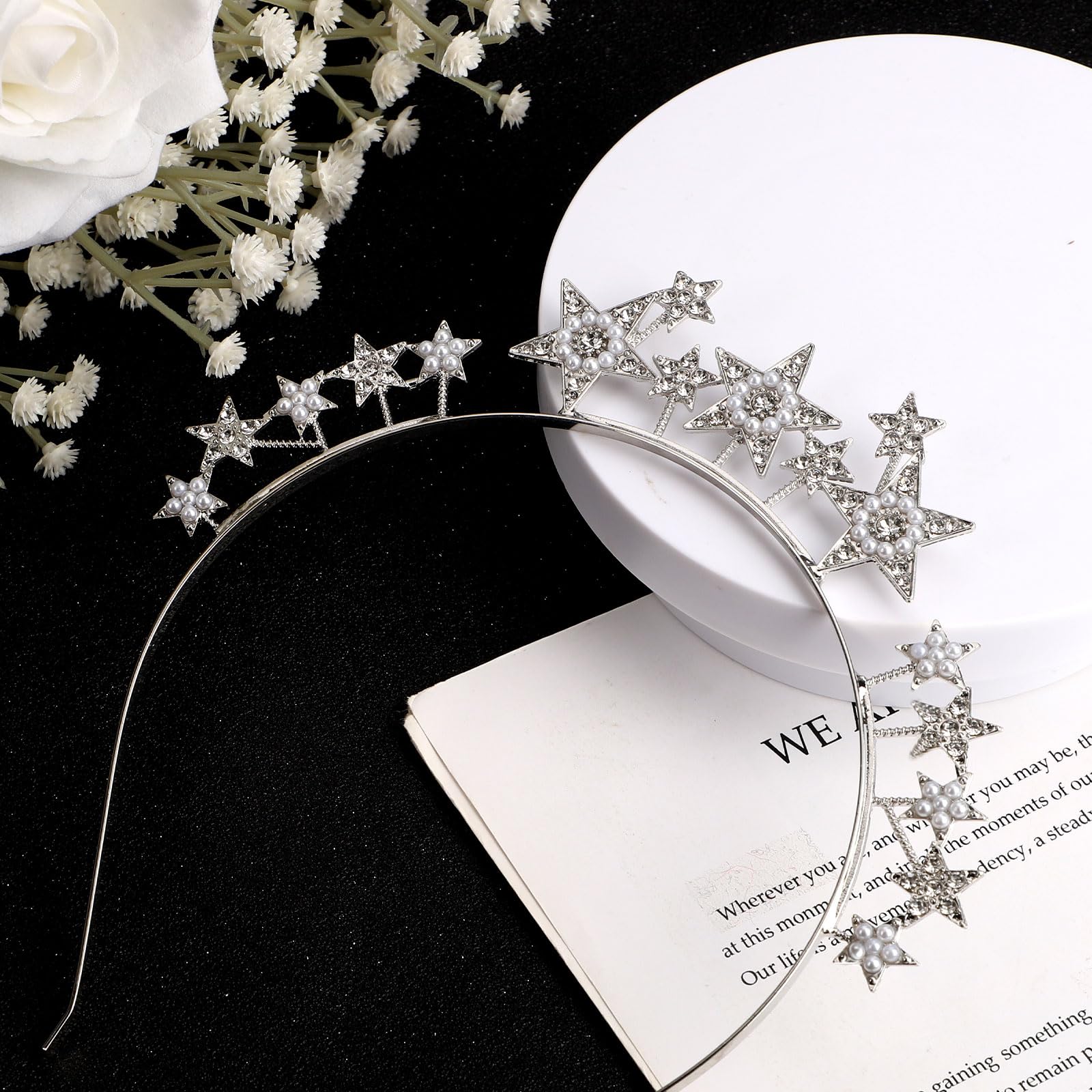 Sparkling Rhinestone Star Tiara Headband - Silver Glittering Halo Crown for Women & Girls | Wedding, Bridal, Party Hair Accessories | Perfect for Goddess Costumes, Prom, Pageants & Special Occasions