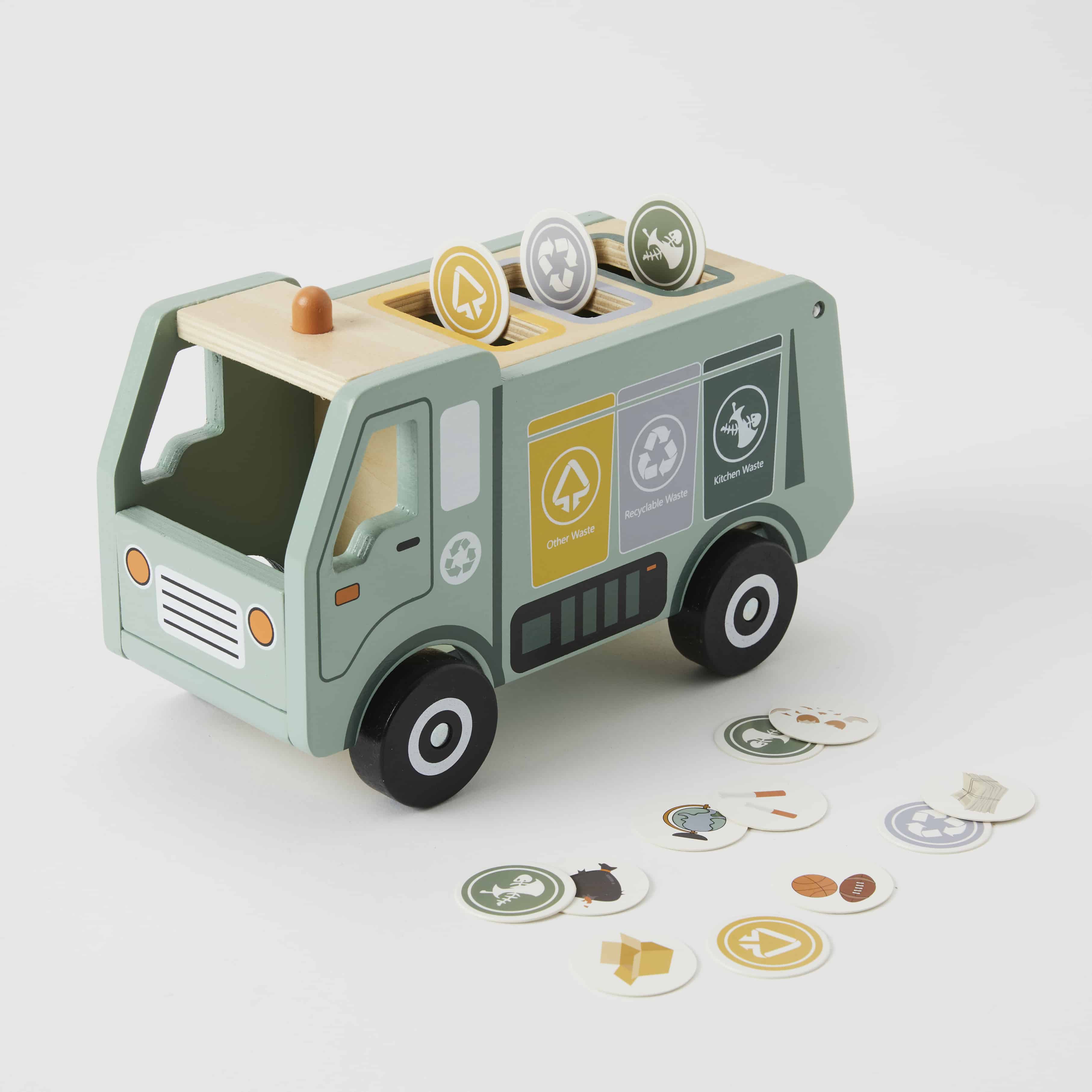 Wooden Garbage & Recycling Sorting Truck Toy - Eco-Friendly Educational Play Vehicle for Kids - Perfect for Pretend Play, Classroom Learning & Environmental Awareness Activities