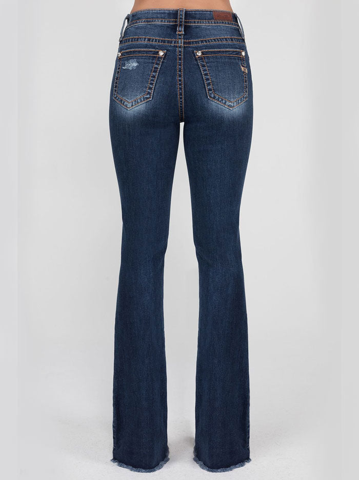 Miss Me H3636B86 Women's High Rise Bootcut Jeans in Dark Blue - Perfect for Casual Outings, Work & Night Out